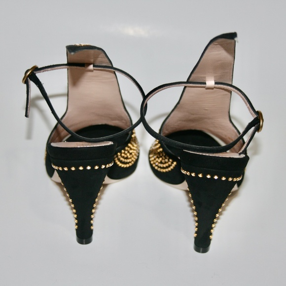 Gucci Black Suede Crystal Studded Sandals Heels - Picture 3 of 7